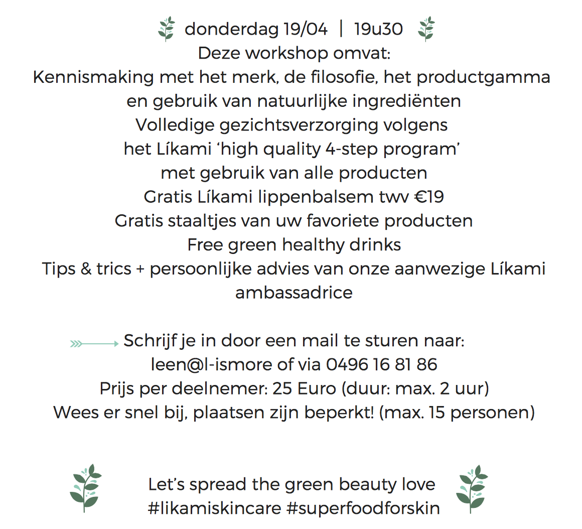 workshop Likami 100% natuurlijke producten skincare beauty 